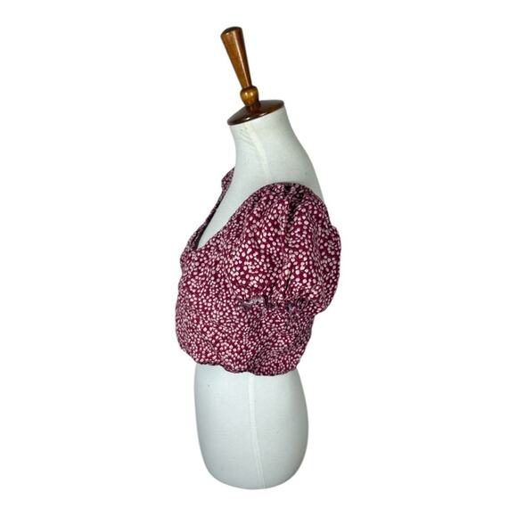 Princess Polly Red Mini Floral Button Up Puff Sleeve Crop Blouse Size 12 - Picture 3 of 5